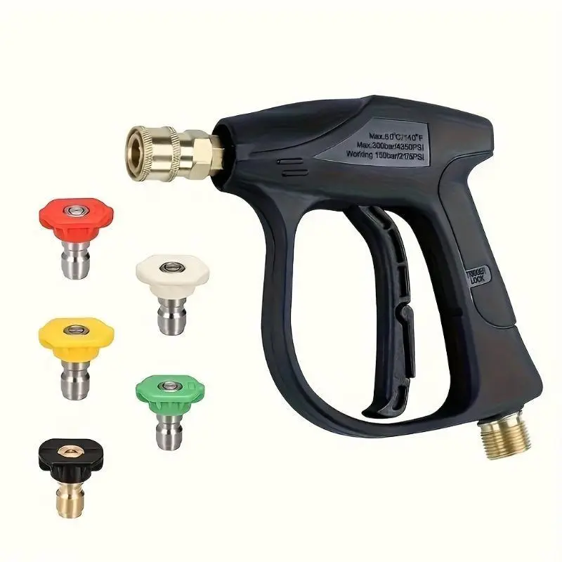 High Pressure Washer Gun, Heavy Duty 3000 PSI Max With 5 Color Quick Connect Nozzles M22 Hose Connector 3.0 TIP Replaceable Nozzles