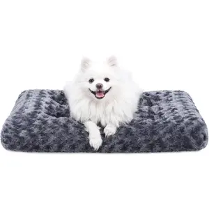 Washable Dog Bed Deluxe Plush Dog Crate Beds Comfy Kennel Pad Anti-Slip Pet Sleeping Mat for Large, Jumbo, Medium, Small Dogs Breeds, 35" x 23", Dark Grey