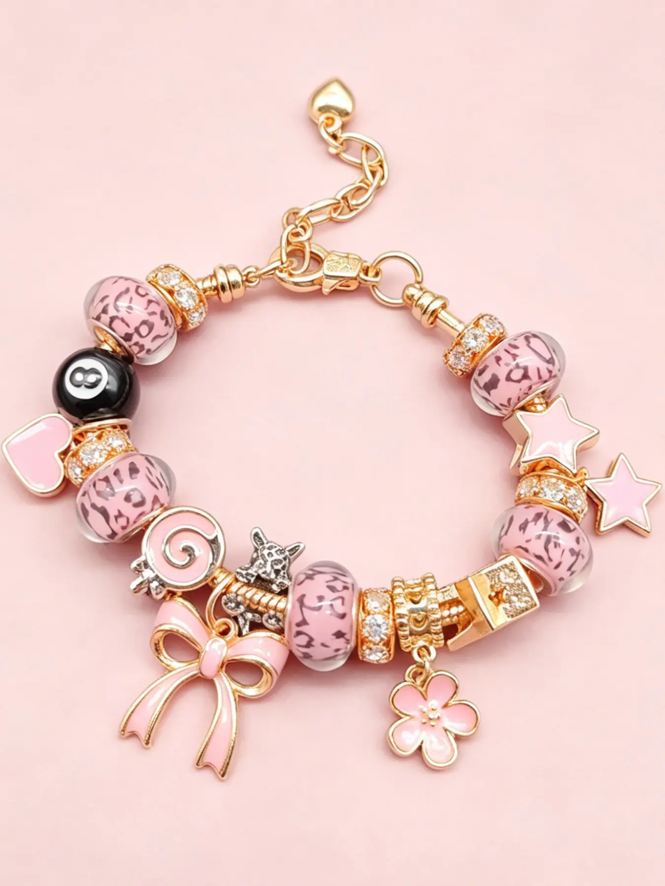 Sexy Leopard Print Bracelet, Exquisite Fashion Bracelet, Rhinestone Heart & Bow Design, All-Season Jewelry, Perfect Gift for Valentine's Day, Mother's Day, Christmas