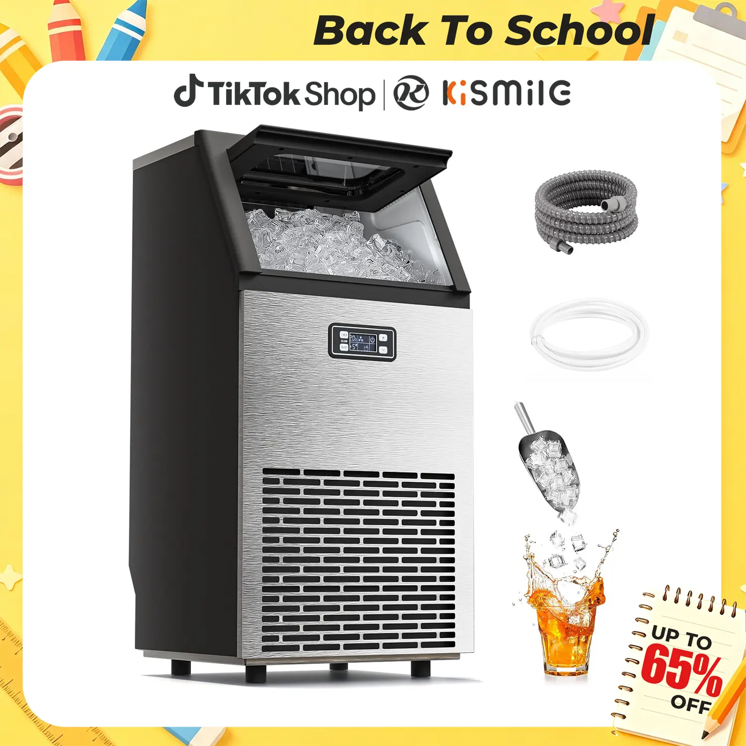 Kismile Commercial Ice Maker Machine, 2026 Upgraded 66lbs/80lbs/100lbs/120Ibs 24H Stainless Steel Ice Machine with 33lbs Storage Capacity, Self-Cleaning Freestanding Ice Maker for Home Bar Restaurant Office Outdoor,home essentials