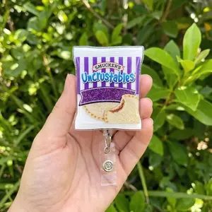 Uncrustables Sandwich Badge Reel – Retractable Nurse Holder, Teacher Lunch Accessory