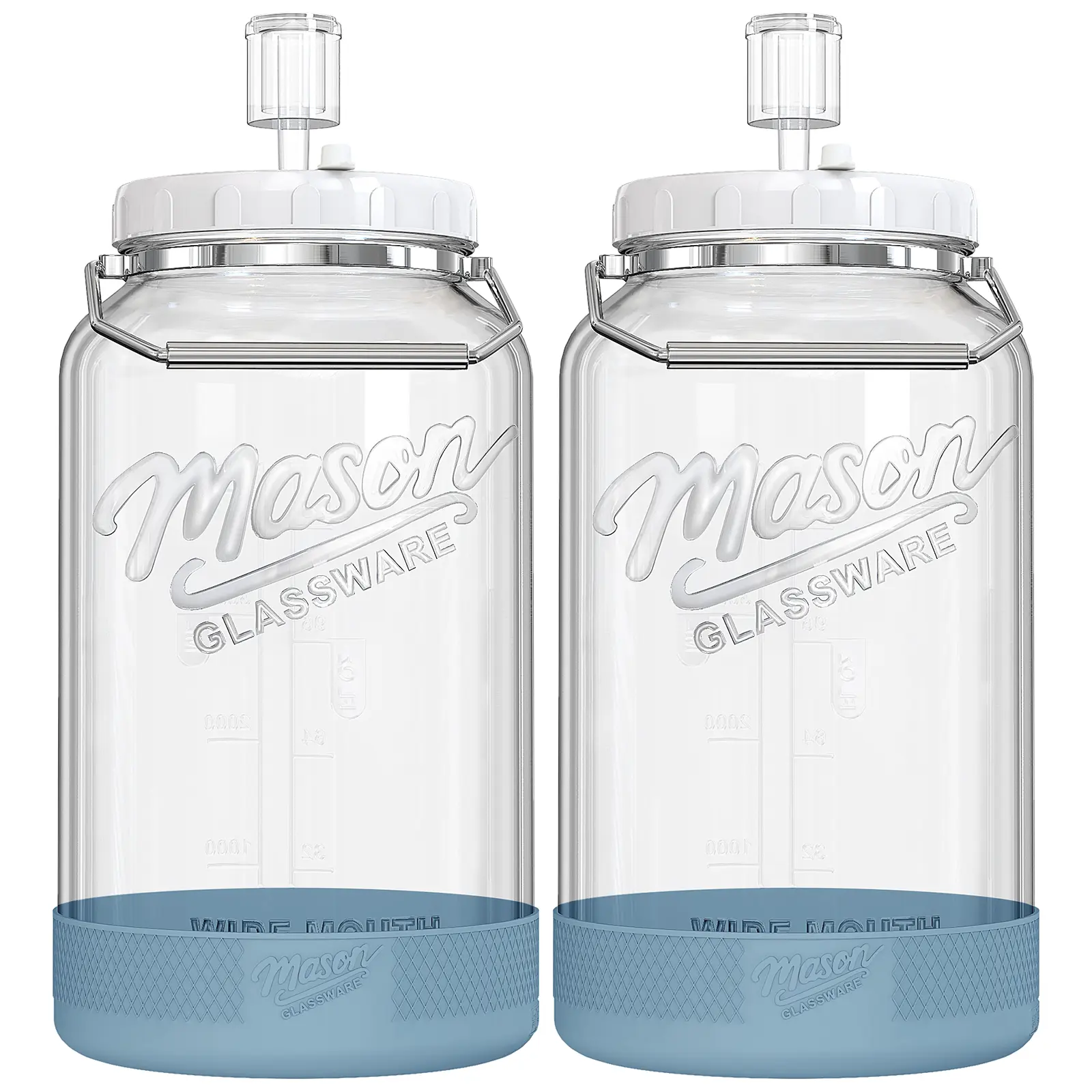2 Pc 1.5 Gallon Large Fermentation Jars with Airtight Lids & Airlocks, Wide Mouth Glass Mason Jar for Mead Making, Brewing - 100% Leak-proof Pickle jars Kimchi Container with Handles & Bases