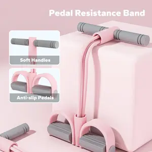 Upgrade Pedal Resistance Device,Multifunction Pedal Resistance Band,6-Tubes Elastic Foot Pedal Resistance Bands for Abdomen Waist Arm Leg Stretching Training with Soft Handles & Anti-slip Pedals