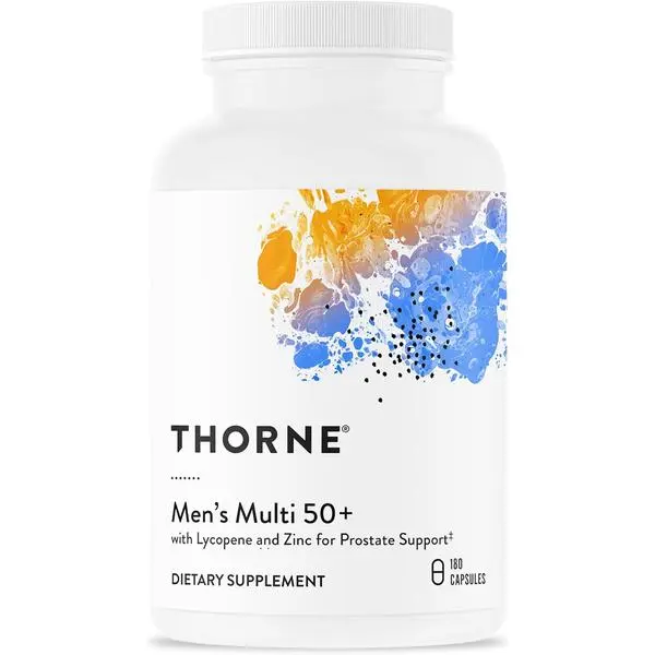 THORNE - Men's Multi 50+ - Comprehensive Daily Multi with Vitamins A, B6, B12, C, D, E, Zinc & More - Support Heart, Brain, Prostate, Muscle & Immune Health* - Third-Party Certified - 180 Capsules
