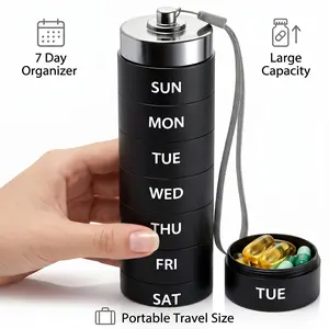 Metal Travel Pill Organizer, 100% Waterproof Weekly Pill Box, Large Aluminum Alloy Daily Medicine Organizer Holder for Vitamin & Fish Oil, BPA Free 7 Day Portable Supplement Storage Case summerwins
