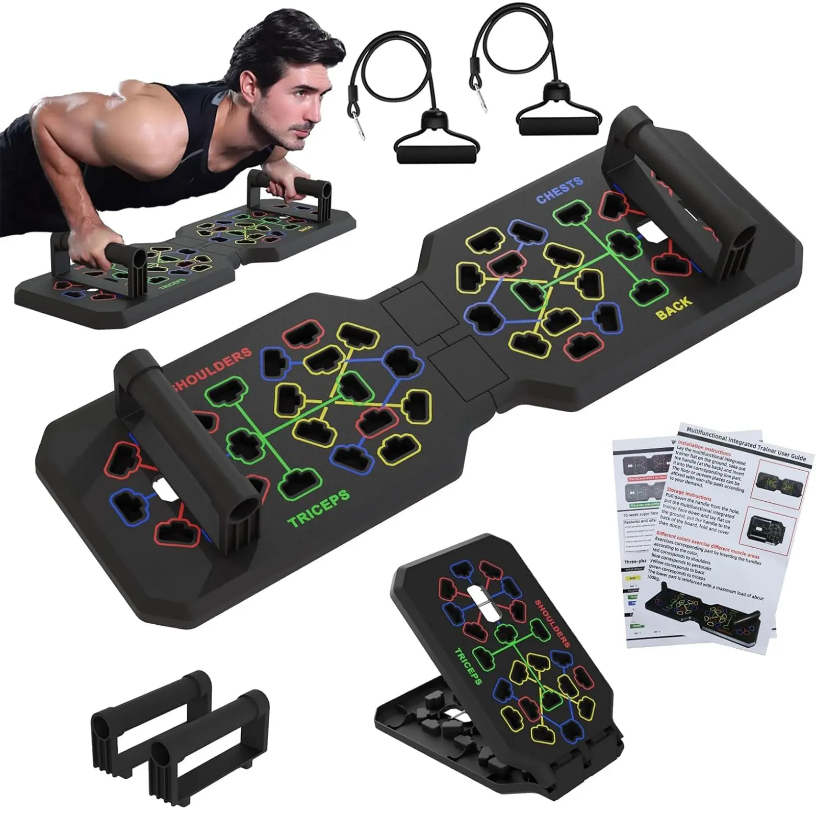Portable Push Up Board Workout Equipment - Adjustable Grip, Multi-Angle Home Gym Equipment for Home Workout Chest & Abdominal Floor Training Sessions (Car Interior Decoration Accessory)