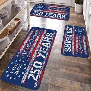 JIT 1/2/3 pcs of flannel flag-style Memorial Day and July 4th Independence Day carpets for decorative use, Kitchen carpet set, flannel washable carpet, Machine Washable Rug, suitable for kitchens, bedrooms