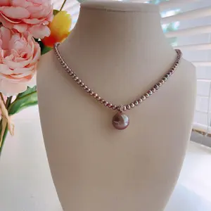 Freshwater Pearl Dark Purple Color Necklace, High Luster Edition Freshwater Pearl Pendant Necklace, 925 Sterling Silver Extender