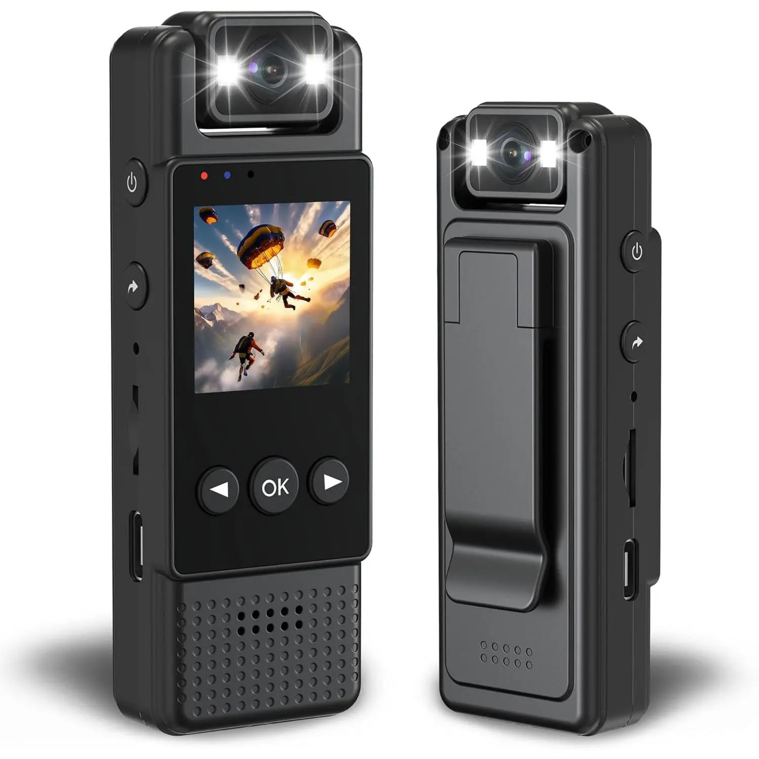 HD1080P Wearable Mini Body Camera Video Camera 180? Rotating Lens Motion Detection Night Auxiliary Lights 6HR  Body Cam for Sports Personal Security  Law Enforcement