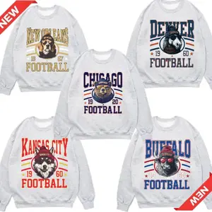 New Retro Style Varsity ALL TEAM FOOTBALL Crewneck Sweatshirt - Gildan ASH GREY , Long Sleeve, Medium Clothing Length - Spirit Animal Football, Sports Home Town, Menswear - TC