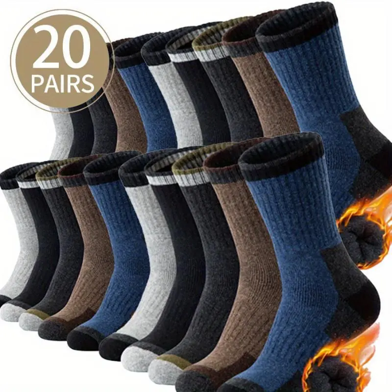 Merino Wool Women's 20-Pair Solid Athletic Socks - Warm Winter Thick Padded Merino Wool Spandex Knit, Lightweight Dry-Wicking Mid-Calf Hiking Socks, Adult Gifts, Women's Gifts, Dry-Wicking Mid-Calf Socks