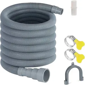 13 Feet Universal Washing Machine Drain Hose Flexible Dishwasher Drain Hose Extension Kits Corrugated Washer Hose w/ 1 Adapter 4 Clamps 1 U-Bend Holder