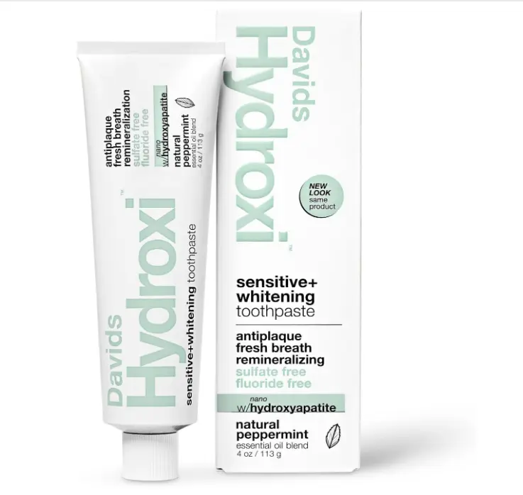 Davids Nano Hydroxyapatite Toothpaste Sensitive + Whitening Peppermint 4oz | Fluoride Free | Remineralizing | Enamel Health | Antiplaque | SLS Free | Made in USA | Recyclable Metal Tube | EWG Verified