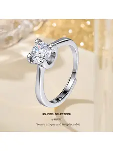 TikTok influencer cross-border Korean-style simple four-prong hollow zircon fashion imitation moissanite sparkling diamond open ring for women