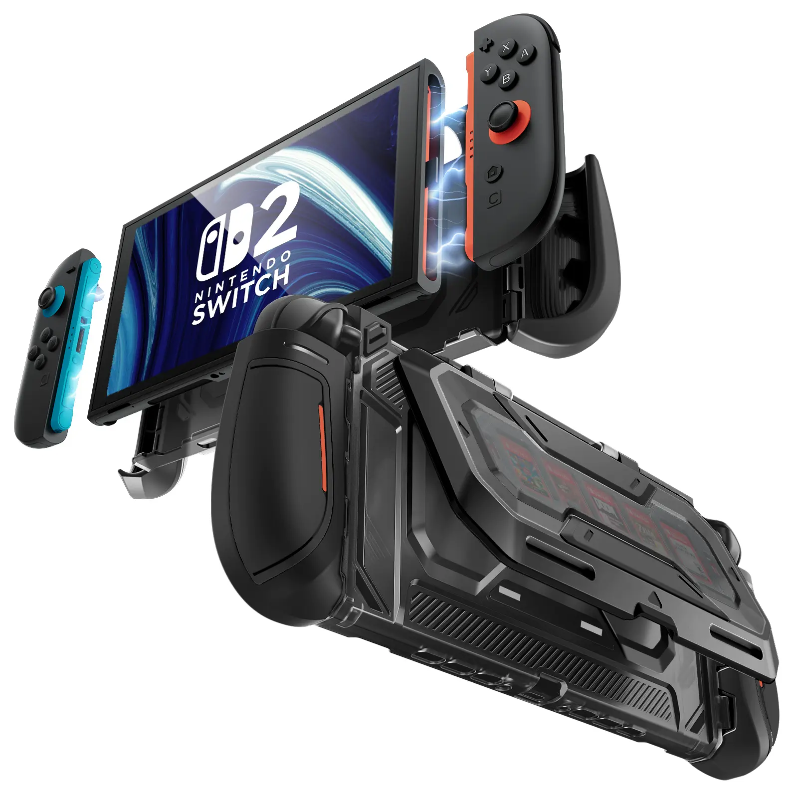 Mumba Dockable for Nintendo Switch 2 Case with Flip Stand, [Titan] Ergonomic Switch 2 Grip Protective Cover Holds 5 Game Cards & 2 TF Cards TPU Accessories and Quick-Release Joy-Con Design,summerwins