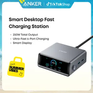 #SummerVibes Anker Prime Charger, 250W 6-in-1 GaN Charger with Smart LCD, Ultra-Fast Charging for MacBook, iPhone 17, iPad, and More (Silver)