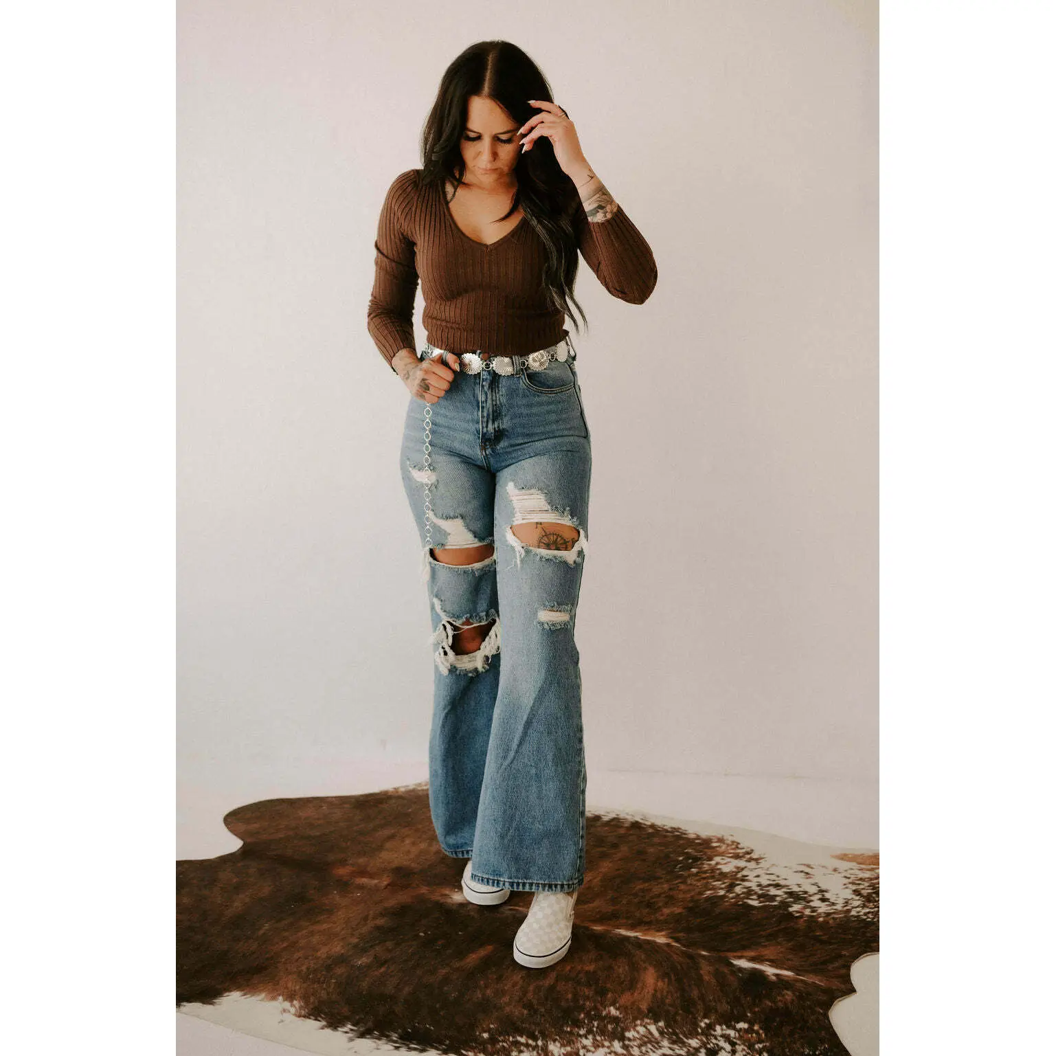 Grace's Long Sleeve V-neck Crop Sweater
