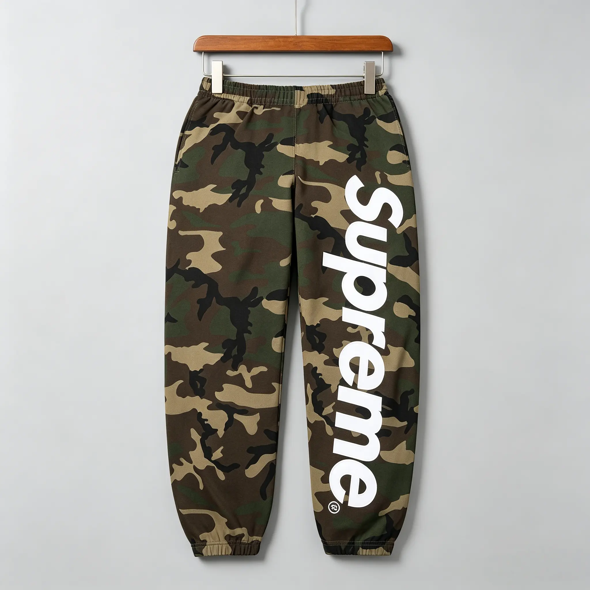 Menswear Supreme Satin Appliqué Sweatpants - Woodland Camo, Style SS26P92