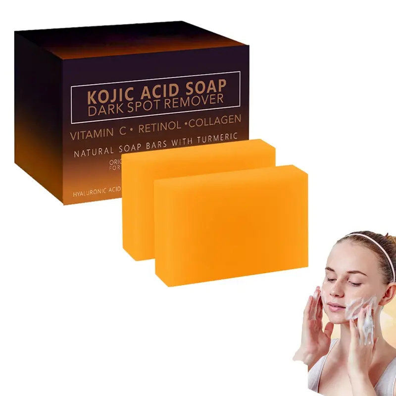 1 box 2 pieces soap, full-body cleansing soap, Moisturizing Brightening Soap, lemon turmeric kojic acid soap, Turmeric Cleansing Soaps, strong cleansing power, gentle texture, suitable for daily use by men and women
