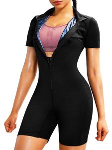 women's plain zip up mock neck shapewear romper, casual one-piece tummy control short sleeve shaper, ladies sauna shapewear for summer