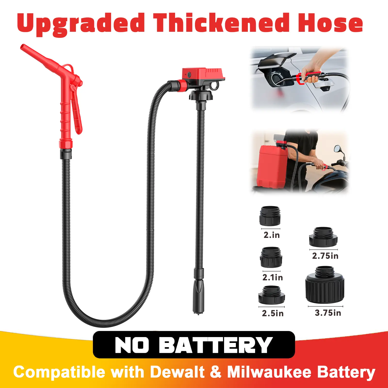 Ecarke Cordless Fuel Transfer Pump Compatible with DeWalt 20V & Milwaukee 18V Batteries, Battery NOT Included, 3.2 GPM Portable Electric Gas Can Pump with 51'' Hose & 3 Adapters for Diesel Gasoline Oil Water