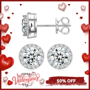 Delzzad S925 Halo VVS Synthetic Moissanite Stud Earring Daily Costume Jewelry Accessories Perfect Birthday Wedding Anniversary Gifts for Women