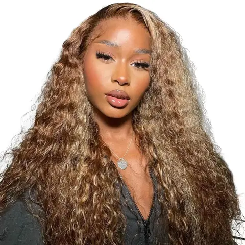 URODY Female Highlight Wig Human Hair, 220% Density Highlight Brown 13x6 Lace Front, P4/27 Deep Wave Ombre Colored, 18-34 Inch, 22.5 Medium Cap, Pre-Plucked with Baby Hair, Soft and Smooth Premium Quality No Shedding
