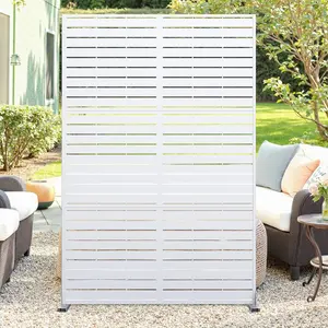 GAOMON White Metal Privacy Screen 72" h x 47" w, Outdoor Privacy Screens and Panels, Freestanding Decorative Fence for Patio Lawn Garden Deck Balcony, 3-Panel with Stand for Outdoor & Indoor Use