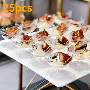 25 Pack Stemmed Plastic Dessert Glasses – Floral Design Clear PS Cups with Ornate Rim | Ideal for Cold Drinks, Mousse, Pudding & Party Table Decor – Elegant Table Decor