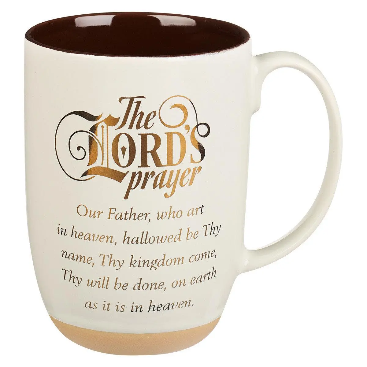 Novelty Ceramic Coffee Mug - Lord's Prayer Matthew 6:9-13 Design, White Ceramic Classic Drinkware, Exposed Clay Base Texture, Faux Leather Accent, for Faith Celebration & Firm Finger Grip, Novelty Coffee Mug
