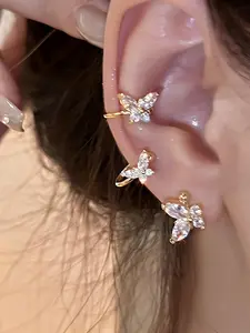 Butterfly Design Ear Cuff, Elegant Rhinestone Decor Earrings for Women & Girls, Fashion Jewelry for Party, Daily Decor, Trendy All-match & Exquisite Jewelry for Birthday Gift