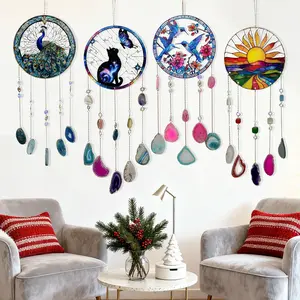 Natural Agate Pendant Acrylic Hanging Decoration, Decorative Hanging Piece, Hanging Ornaments, Aesthetic Design, Boho Decoration, Home Bedroom Living Room Window Garden Hanging Decoration Sunshine Catcher, Office Wall Decoration, Ideal Gift for Birthday