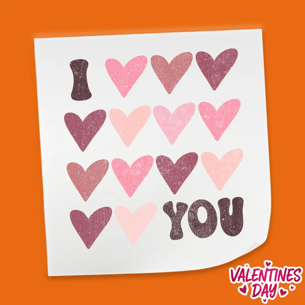 I Love You Heart Typography - Valentine's Day DTF Heat Transfer Sheet