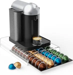 Acrylic Nespresso Vertuo Pod Storage Drawer, Coffee Capsule Holder for Countertop, Clear Coffee Pod Organizer Compatible with Vertuo Capsules, Holds 40 Pods