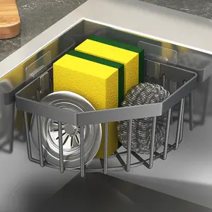 Space-Saving Kitchen Sink Organizer Rack, Heavy-Duty Triangle Drain Basket with Sponge Holder, Bowl Dish Stand, Cutting Board Slot, Drainboard Dish Drainers