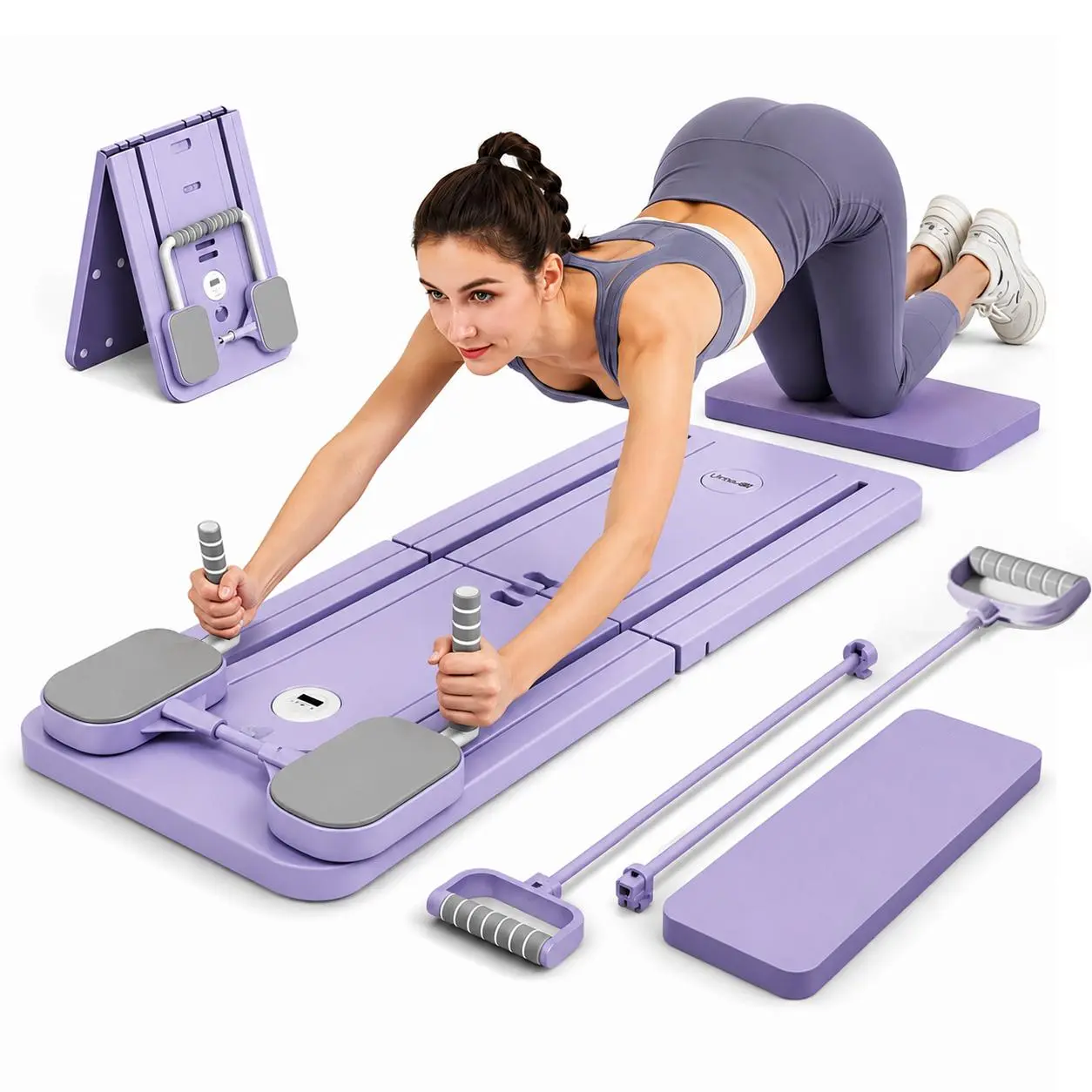 UMAY Pilates Board with Yoga Socks - Pilates Equipment Set, Multifunctional Foldable Home Pilates Board, 5-in-1 Pilates Skateboard，Summer wins