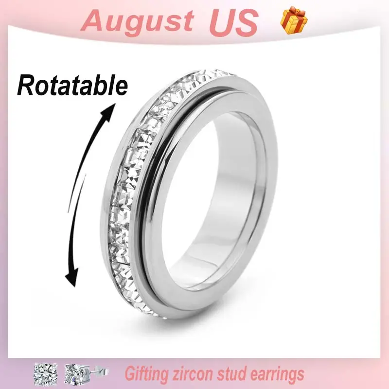Rexviao Pave Cubic Zirconia Unisex Spinner Ring for Adults, Anxiety Relief, 360-Degree Rotatable Stackable Band, Hypoallergenic Casual Wedding Jewelry, Sizes 5-12, Wedding Gift Ideas, Rings, Rotatable Spin, Pave Setting