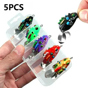 Soft Frog Lure Set of 5 Pieces with Two Hooks and Topwater Frog Bait for Snakehead and General Fish Families – Realistic Lure Kit