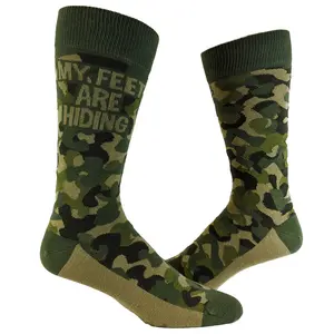 Men's My Feet Are Hiding Socks Funny Camo Army Print Hunting Novelty Graphic Footwear Funny Graphic Socks Comfortable Fitted Spandex Cotton