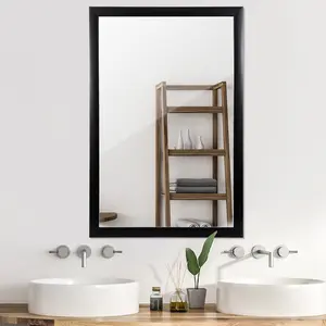 SuperDeal Rectangular Wall Mirror 24" x 36" Entryway Hanging Mirror Wall Mounted Mirror, Black Decor Plastic