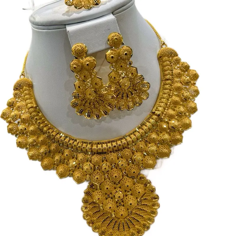 Stylish and Elegant Indian Gold Plated Medium Length Necklace Set with Earrings & Ring