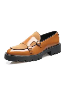 Men's Fashionable Plain Color Double Buckle Design Loafers, 2024 New Style Casual Comfortable Solid Color Shoes for Daily Wear, Male All-match Shoes for Daily Wear