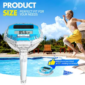 Solar Floating Pool Thermometer with Colorful LED Light Show, Large LCD Digital Temperature Display for Pools, Hot Tubs & Spas