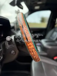 Simple Floral Tooled Steering Wheel Cover