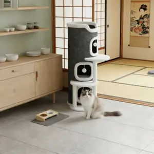 Premium 3-Tier Cat Tree Stable Multi-Function Cat Tower with Semi-Enclosed Warm Cat Condo & Durable Scratching Posts All-Season Pet Furniture