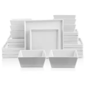 Stone + Lain Grace 24-Piece Stoneware Square Dinnerware Set