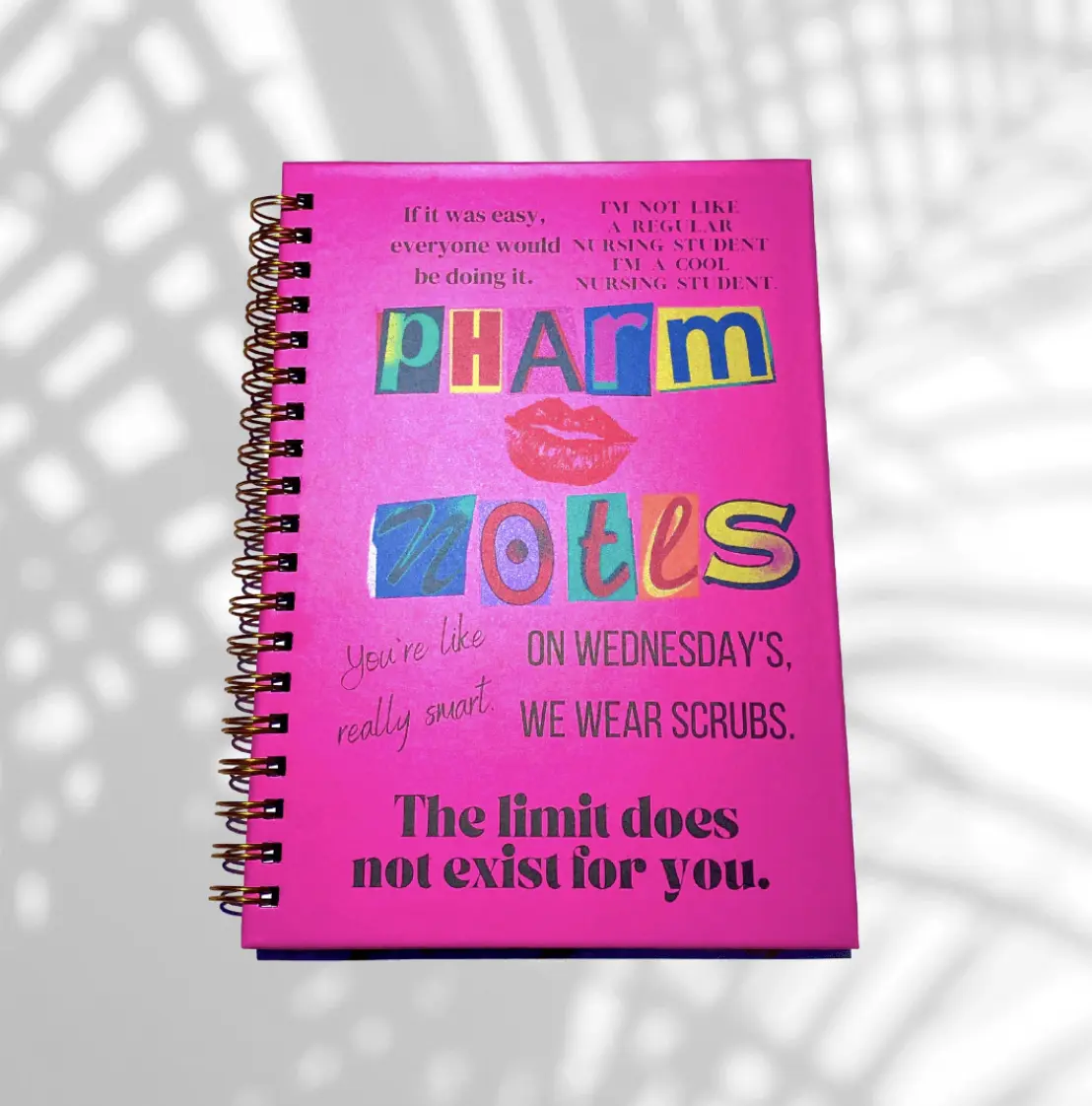 Pink Pharmacology Nursing School Journal with 200 Fill-in Templates and Spiral Binding