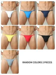 2/3/4 Pcs Random Color Men's Solid Briefs, Slim Waistband & High-Cut Bikini Style, Breathable & Comfortable, Sexy for Sports, Fitness & Home Wear