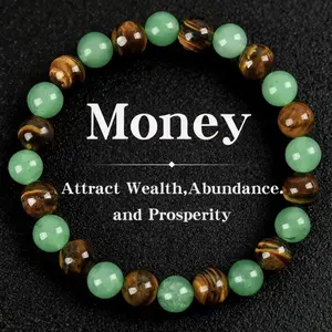 1pc Money Attraction Bracelet with Green Aventurine & Tiger Eye -    blue friendship bracelet beaded  jewelry protection bracelet encouragement gift fashion artificial bracelet  of  the  day Colorblock Beaded Crystal Bracelet
