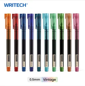 WRITECH Rolling Ball Pens Quick Dry Ink 0.5 mm Extra Fine Point Pens 10 Pcs Liquid Ink Pen Rollerball Pens Vintage Color Writing Tool